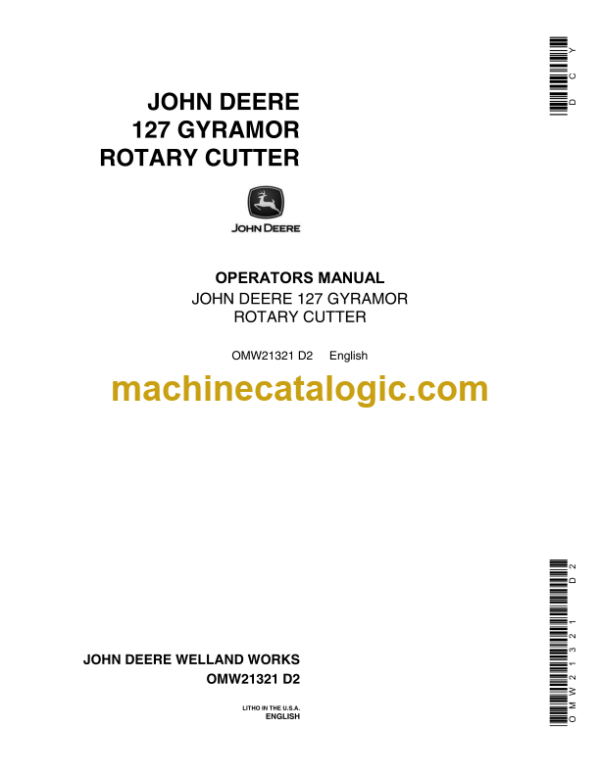 John Deere 127 Gyramor Rotary Cutter Operator's Manual (OMW21321)