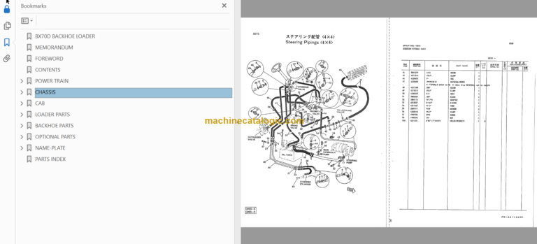 Hitachi BX70 BX70D Backhoe Loader Parts Catalog & Equipment Components Parts Catalog