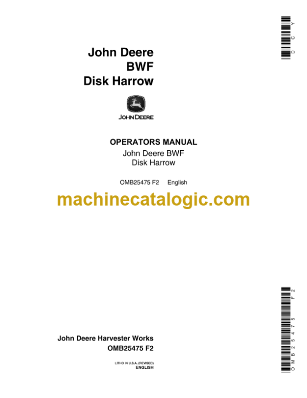 John Deere BWF Disk Harrow Operator's Manual (OMB25475)