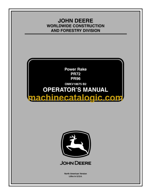 John Deere PR72 PR96 Power Rake Operator's Manual (OMKV18675)