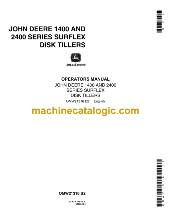 John Deere 1400 and 2400 Series Surflex Disk Tillers Operator's Manual (OMW21316)