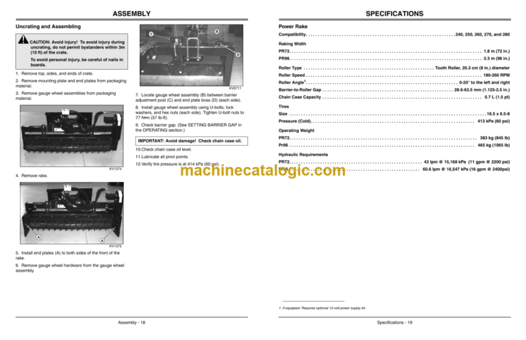 John Deere PR72 PR96 Power Rake Operator's Manual (OMKV18675)