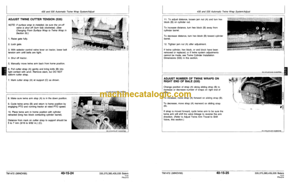 John Deere 335 375 385 435 and 535 Round Balers Technical Manual (TM1472)