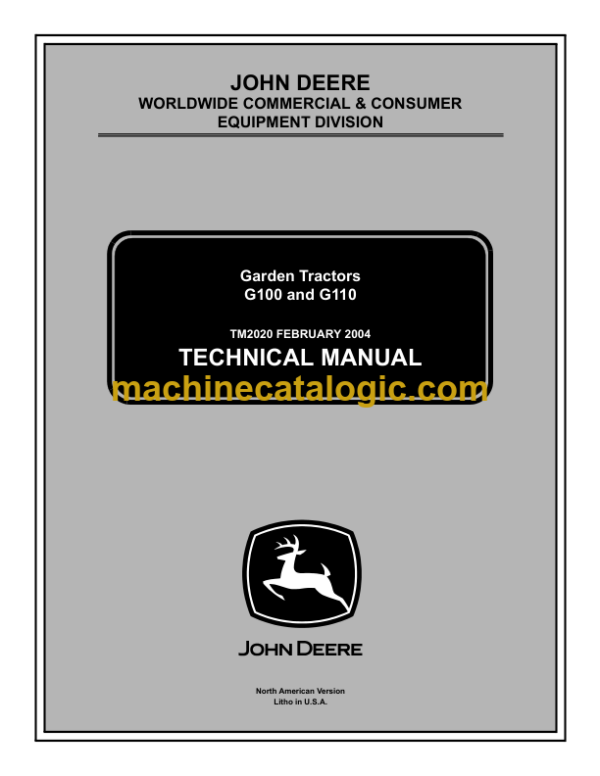 John Deere G100 and G110 Garden Tractors Technical Manual (TM2020)