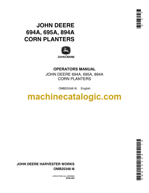 John Deere 694A, 695A, 894A Corn Planters Operator's Manual (OMB25348)