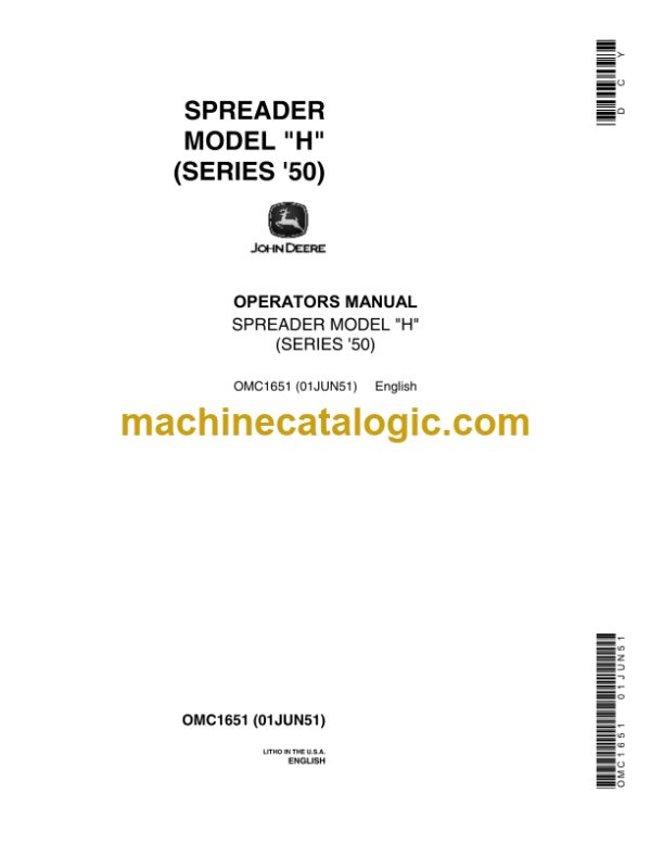 John Deere Series 50 Model H Spreader Operator's Manual (OMC1651)