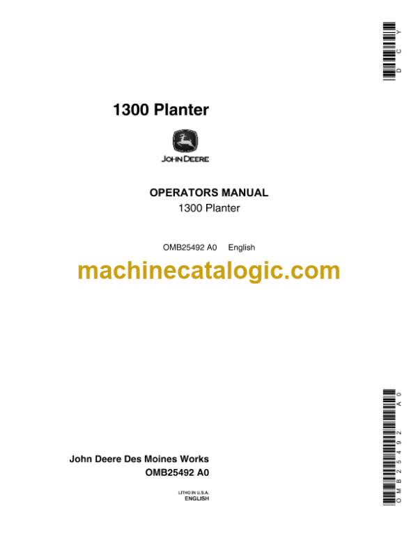 John Deere 1300 Planter Operator's Manual (OMB25492)