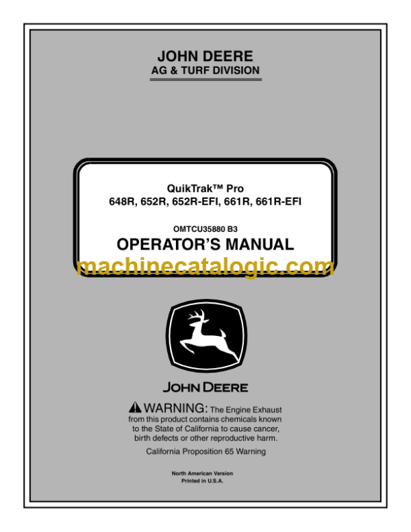 John Deere 648R, 652R, 652R-EFI, 661R, 661R-EFI QuikTrak Pro Operator's Manual (OMTCU35880)