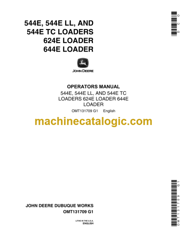 John Deere 544E, 544E LL and 544E TC Loaders 624E Loader 644E Loader Operator's Manual (OMT131709)