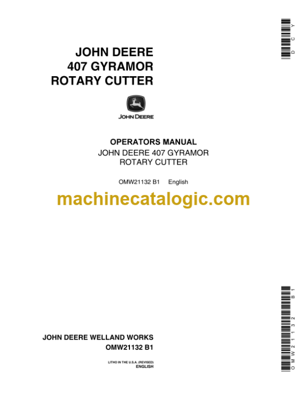 John Deere 407 Gyramor Rotary Cutter Operator's Manual (OMW21132)