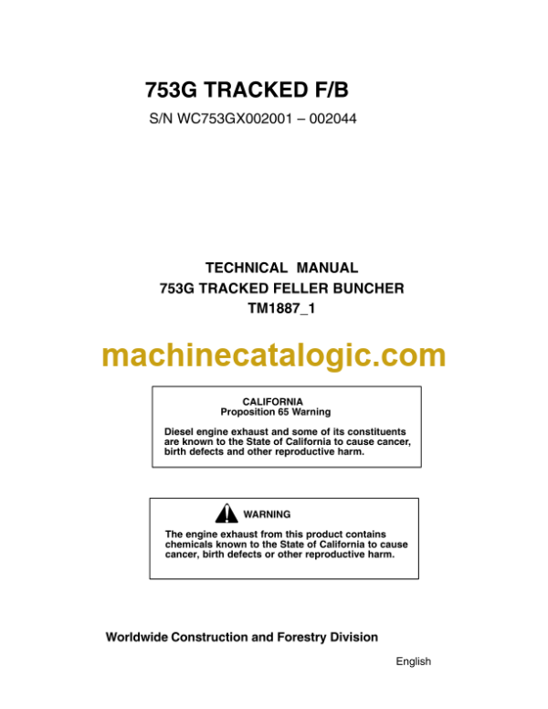 John Deere 753G Tracked F/B Technical Manual (TM1887-1)