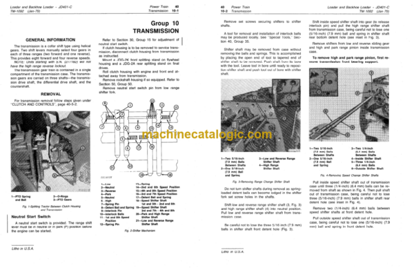 John Deere JD401-C Loader and Backhoe Loader Technical Manual (TM1092)