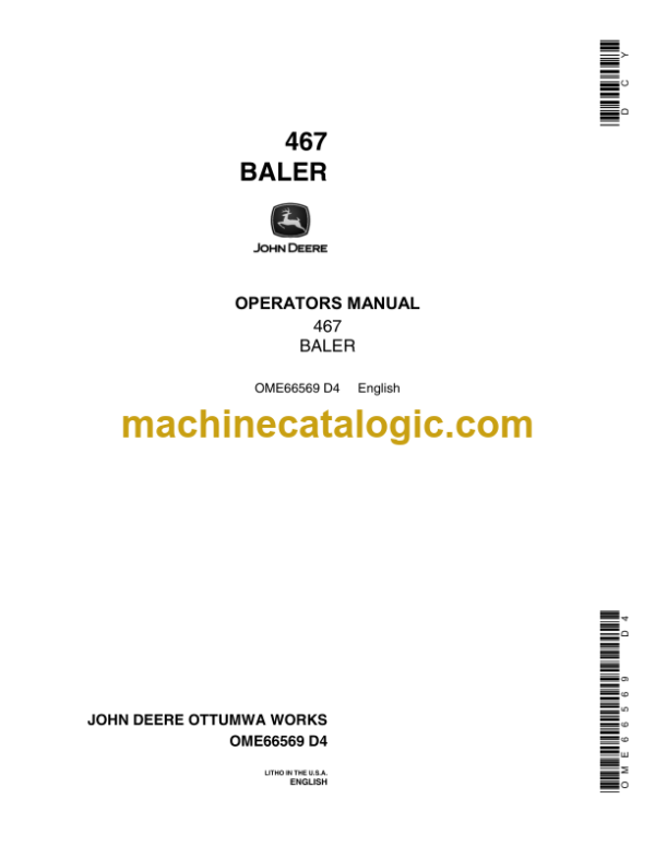 John Deere 467 Baler Operator's Manual (OME66569)