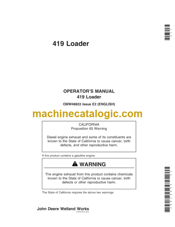 John Deere 419 Loader Operator's Manual (OMW48833E2)