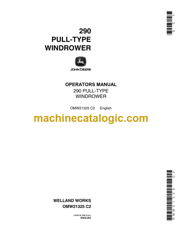 John Deere 290 Pull-Type Windrower Operator's Manual (OMW21325) John Deere 290 Pull-Type Windrower INDEX