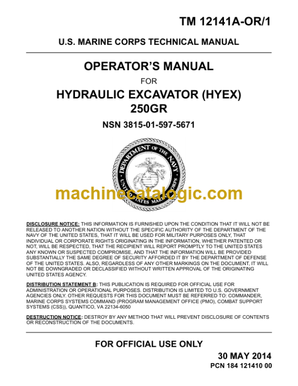 John Deere 250GR Hydraulic Excavator Operators Manual (TM1214A-OR1)