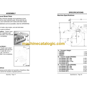 John Deere PRO850, PRO900, PRO911 for 240, 250, 260, 270 and 4475, 5575, 6675, 7775, 8875 Utility Backhoe Skid Steers Operator’s Manual (OMKV16796)