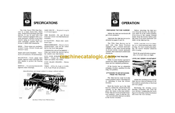 John Deere TWA Disk Harrow Operator's Manual (OMB25389)