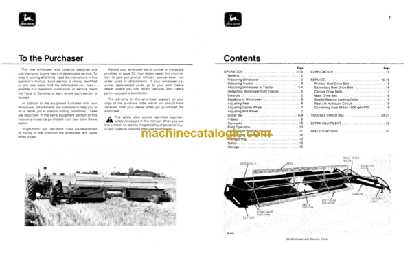 John Deere 290 Pull-Type Windrower Operator's Manual (OMW21325) John Deere 290 Pull-Type Windrower INDEX