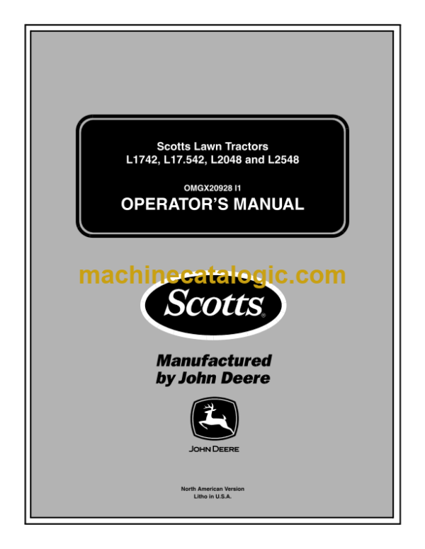 John Deere L1742, L17.542, L2048 and L2548 Scotts Lawn Tractors Operator's Manual (OMGX20928i1)