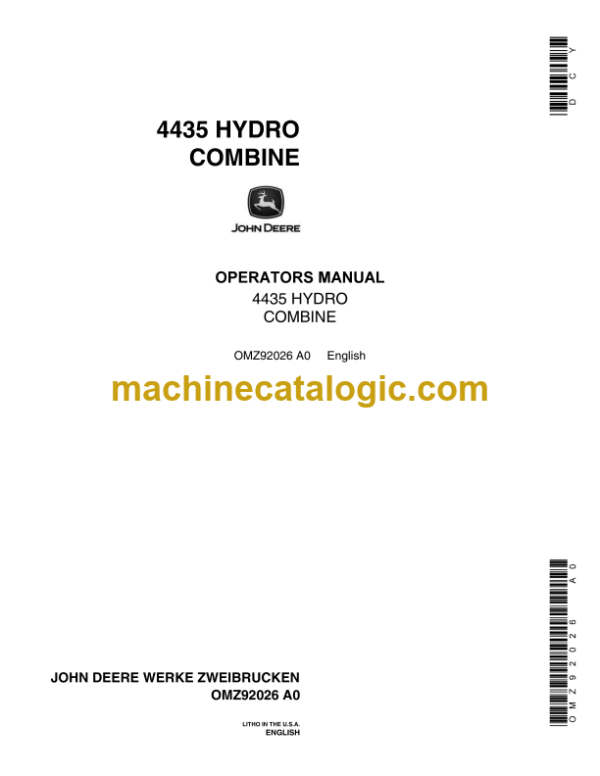 John Deere 4435 Hydro Combine Operator's Manual (OMZ92026)