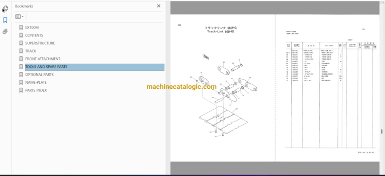 Hitachi EX100M Hydraulic Excavator Parts Catalog & Equipment Components Parts Catalog
