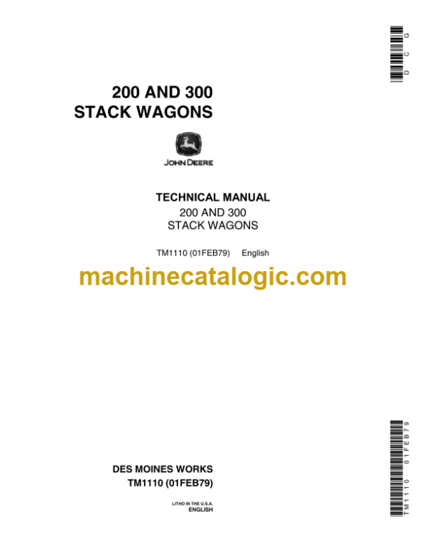 John Deere 200 and 300 Stack Wagons Technical Manual (TM1110)