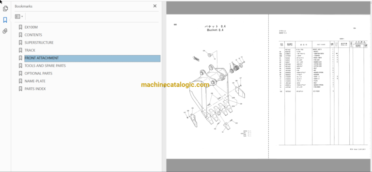 Hitachi EX100M Hydraulic Excavator Parts Catalog & Equipment Components Parts Catalog