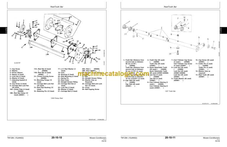 John Deere 1207 1209 1217 and 1219 Mower-Conditioners Technical Manual (TM1284)
