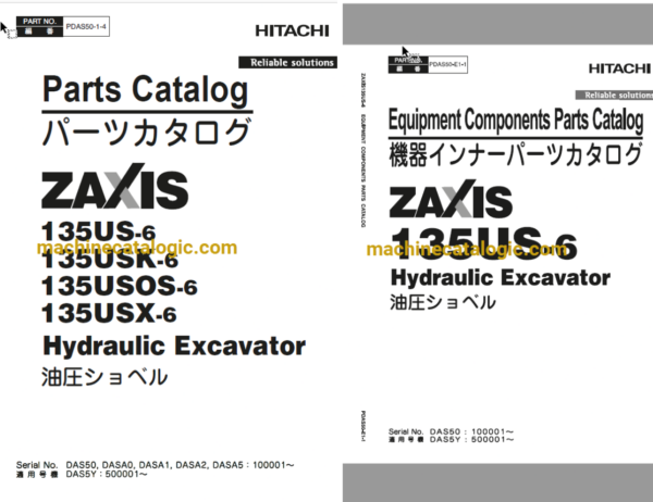 Hitachi ZX135US-6 Hydraulic Excavator Parts and Equipment Components Parts Catalog