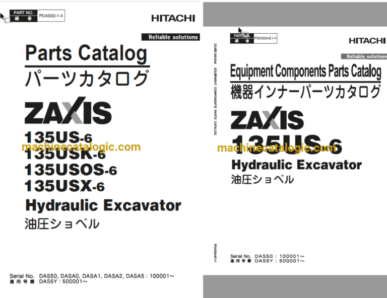 Hitachi ZX135US-6 Hydraulic Excavator Parts and Equipment Components Parts Catalog