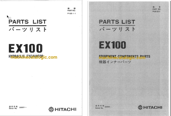 Hitachi EX100 Hydraulic Excavator Parts Catalog & Equipment Components Parts Catalog