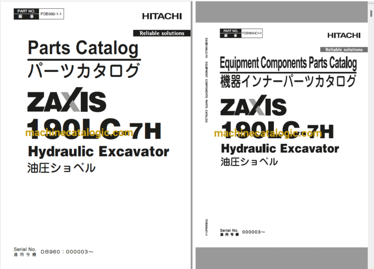 Hitachi ZX190LC-7H (NA Spec.) Hydraulic Excavator Parts and Equipment Components Parts Catalog