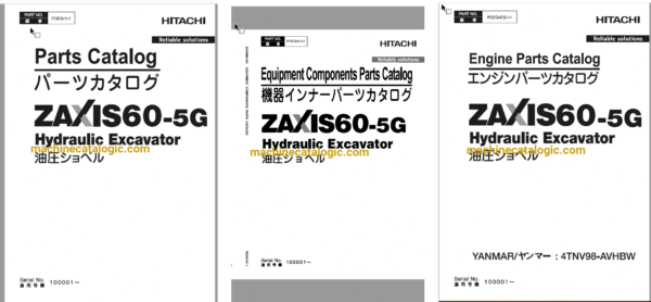 Hitachi ZX60-5G Hydraulic Excavator Parts Catalog & Engine Parts Catalog & Equipment Components Parts Catalog