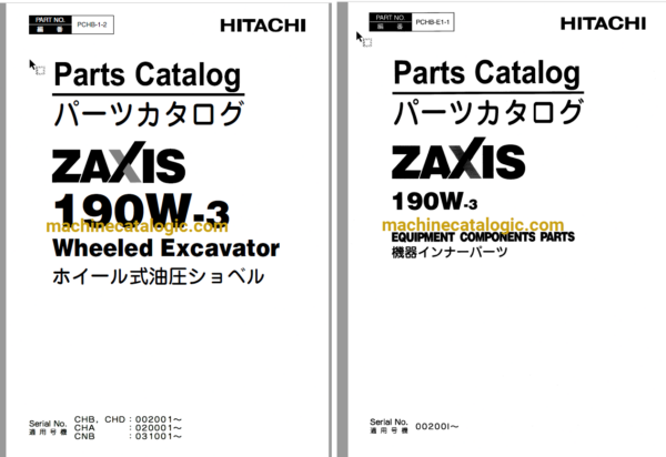 Hitachi ZX190W-3 Wheeled Excavator Parts and Equipment Components Parts Catalog
