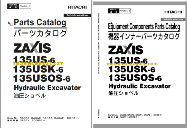 Hitachi ZX135US-6 ZX135USK-6 ZX135USOS-6 Hydraulic Excavator Parts and Equipment Components Parts Catalog