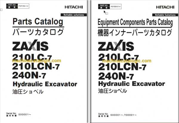 Hitachi ZX210LC-7 ZX210LCN-7 ZX240N-7 Hydraulic Excavator Parts and Equipment Components Parts Catalog