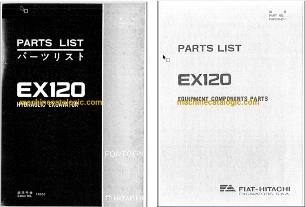 Hitachi EX120 Hydraulic Excavator Parts Catalog & Equipment Components Parts Catalog