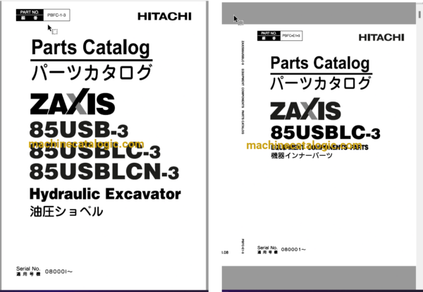 Hitachi ZX85USB-3 ZX85USBLC-3 ZX85USBLCN-3 Hydraulic Excavator Parts Catalog & Equipment Components Parts Catalog