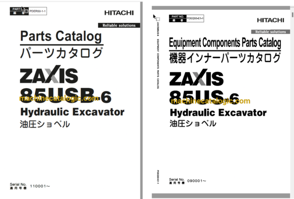 Hitachi ZX85USB-6 Hydraulic Excavator Parts Catalog & Equipment Components Parts Catalog