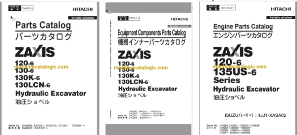 Hitachi ZX120-6 Hydraulic Excavator Parts Catalog & Engine Parts Catalog & Equipment Components Parts Catalog