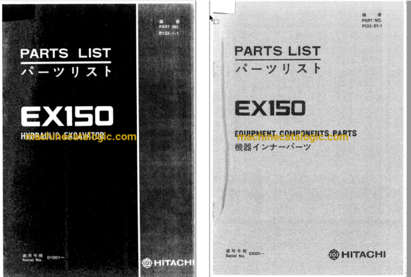 Hitachi EX150 Hydraulic Excavator Parts Catalog & Equipment Components Parts Catalog