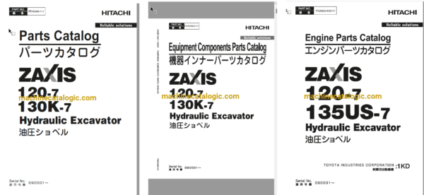 Hitachi ZX120-7 ZX130K-7 Hydraulic Excavator Parts Catalog & Engine Parts Catalog & Equipment Components Parts Catalog
