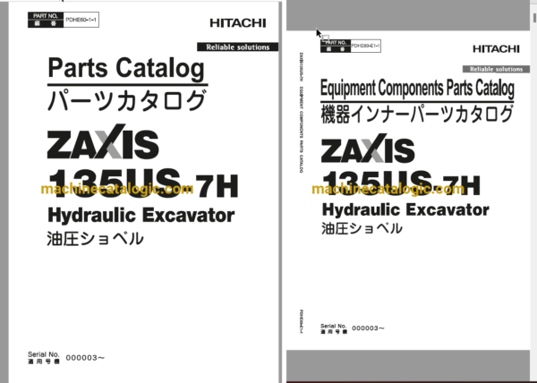 Hitachi ZX135US-7H Hydraulic Excavator Parts and Equipment Components Parts Catalog
