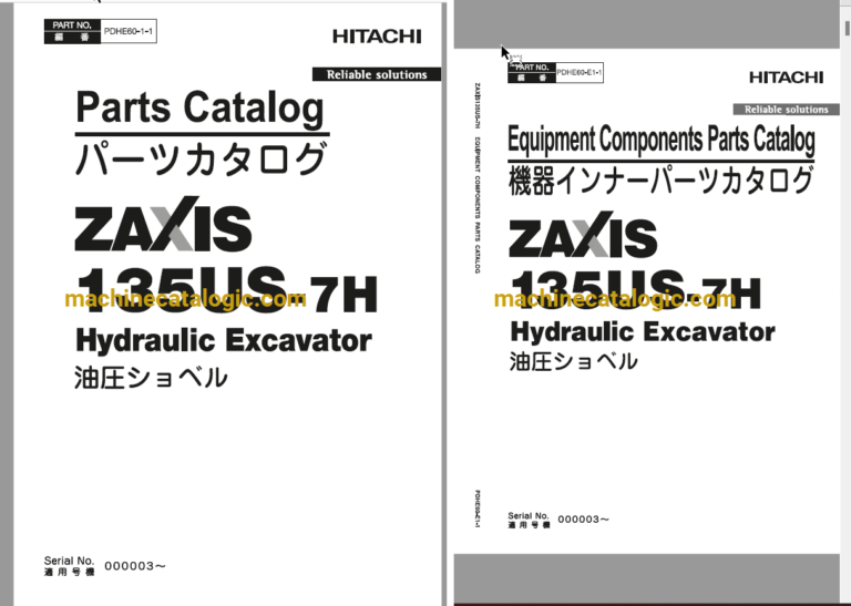 Hitachi ZX135US-7H Hydraulic Excavator Parts and Equipment Components Parts Catalog