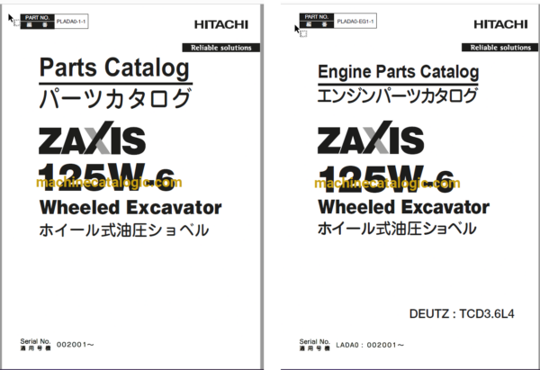 Hitachi ZX125W-6 Wheeled Excavator Parts Catalog & Engine Parts Catalog & Equipment Components Parts Catalog