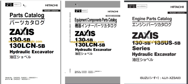 Hitachi ZX130-5B ZX130LCN-5B Hydraulic Excavator Parts Catalog & Engine Parts Catalog & Equipment Components Parts Catalog