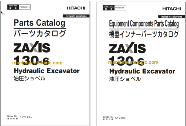 Hitachi ZX130-6 Hydraulic Excavator Parts Catalog & Equipment Components Parts Catalog