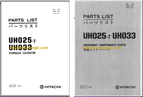 Hitachi UH025-7 UH033 Hydraulic Excavator Parts Catalog & Equipment Components Parts Catalog