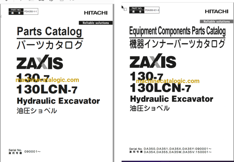 Hitachi ZX130-7 ZX130LCN-7 Hydraulic Excavator Parts Catalog & Equipment Components Parts Catalog Hitachi ZX130-7 ZX130LCN-7 Hydraulic Excavator INDEX: